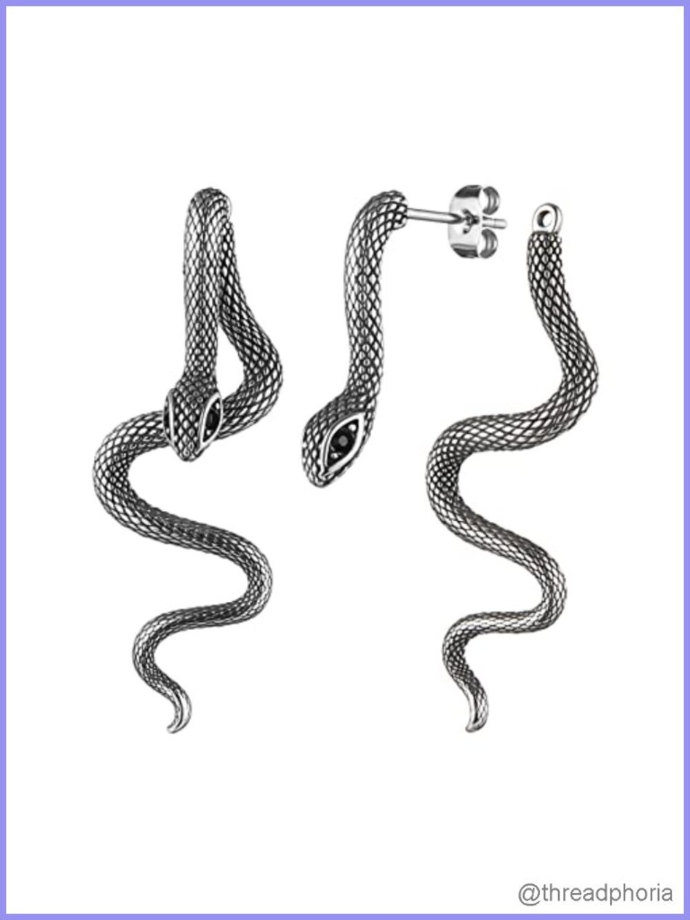 Gothic Snake Stud Earrings Stainless Steel Hypoallergenic Retro Punk